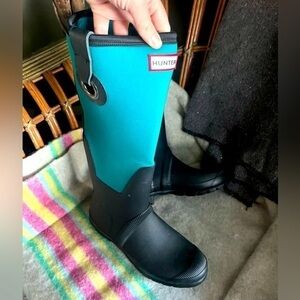 Hunter Teal and Black Rain Boots
